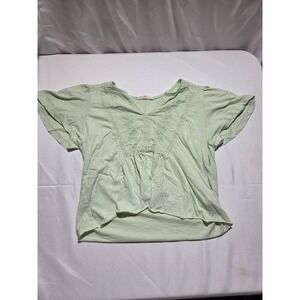Lucky Brand Mint Green Embroidered Crochet Lace V-Neck Flutter Sleeve Top Small